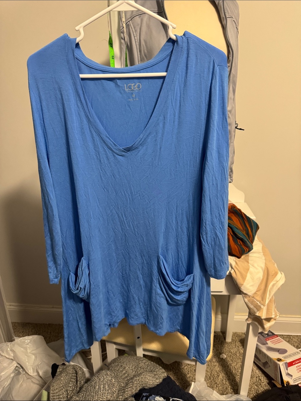 LOGO by Lori Goldstein Periwinkle V-Neck Long Sleeve Pocket Tunic
